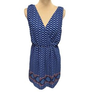 One Clothing Los Angeles Blue & White Boho Print Open Back Sleeveless Mini Dress